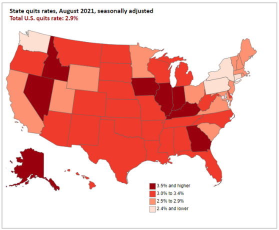 US Quit Rates, Aug 2021